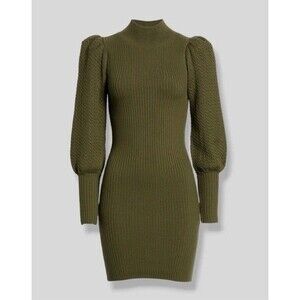 Alice + Olivia Caleb Green Puff-Sleeve Bodycon Sweater Dress Wool Knit Mini Sz M